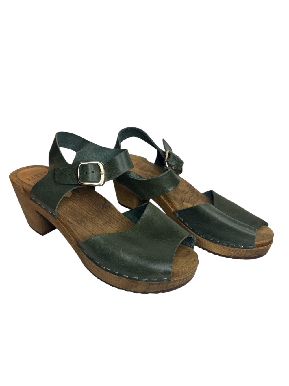 Kitty Clogs Sweden Agave Leather Wood Clogs EU 40 US 9